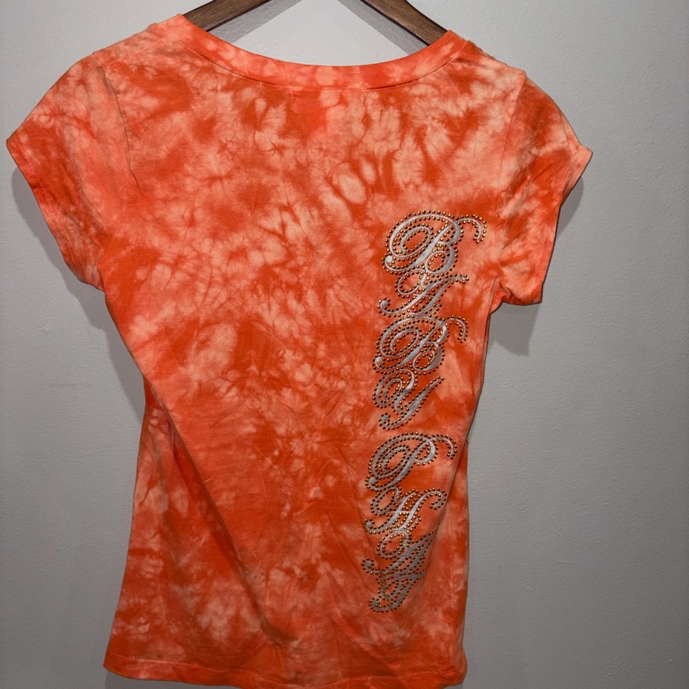 Baby Phat Y2K Orange Tie Dye Rhinestone Tee Size S 2000s McBling - Picture 4 of 5